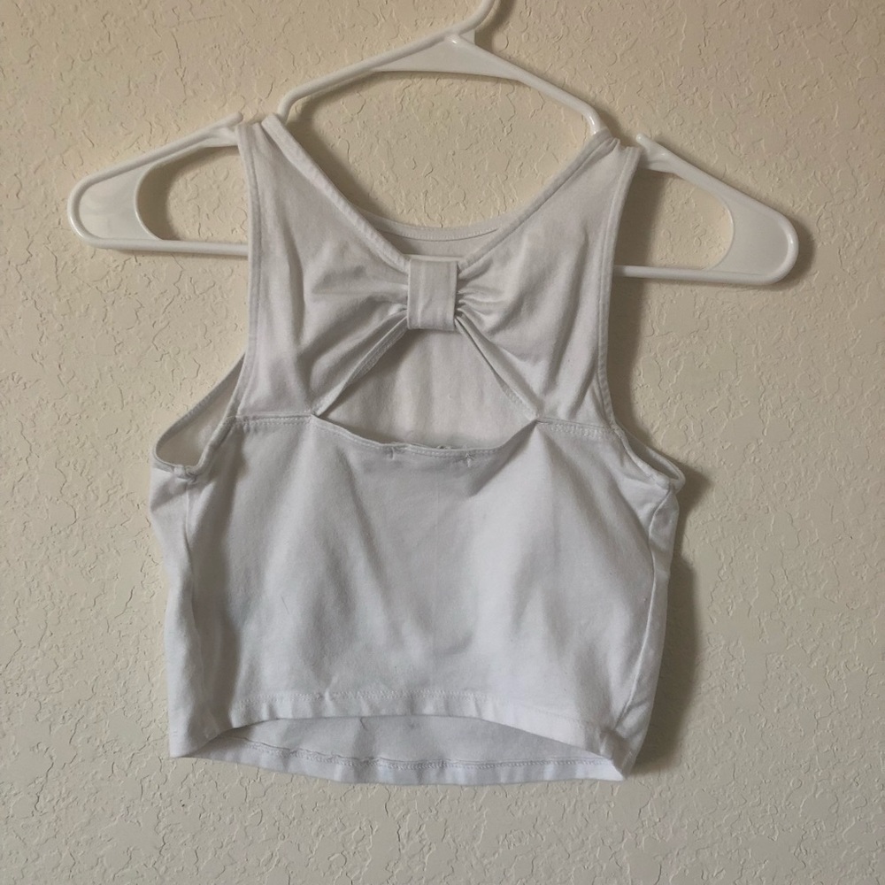 white crop top with bow back